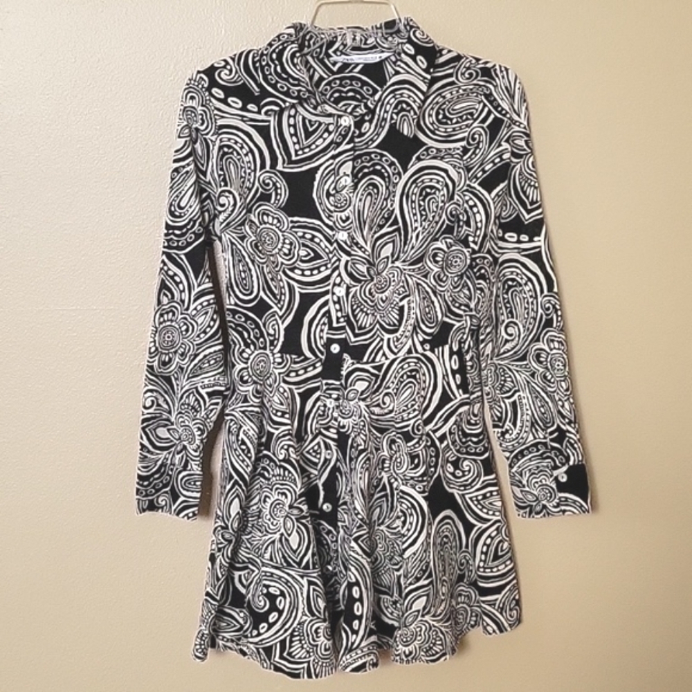 Zara Black White Floral Paisley Printed Mini Dress - Size Small